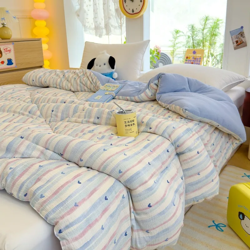 All Season Double Layer Gauze Quilt Cloudlike Warm Comforter Air Conditioning Dormitory Bedding Winter Quilt Thickening