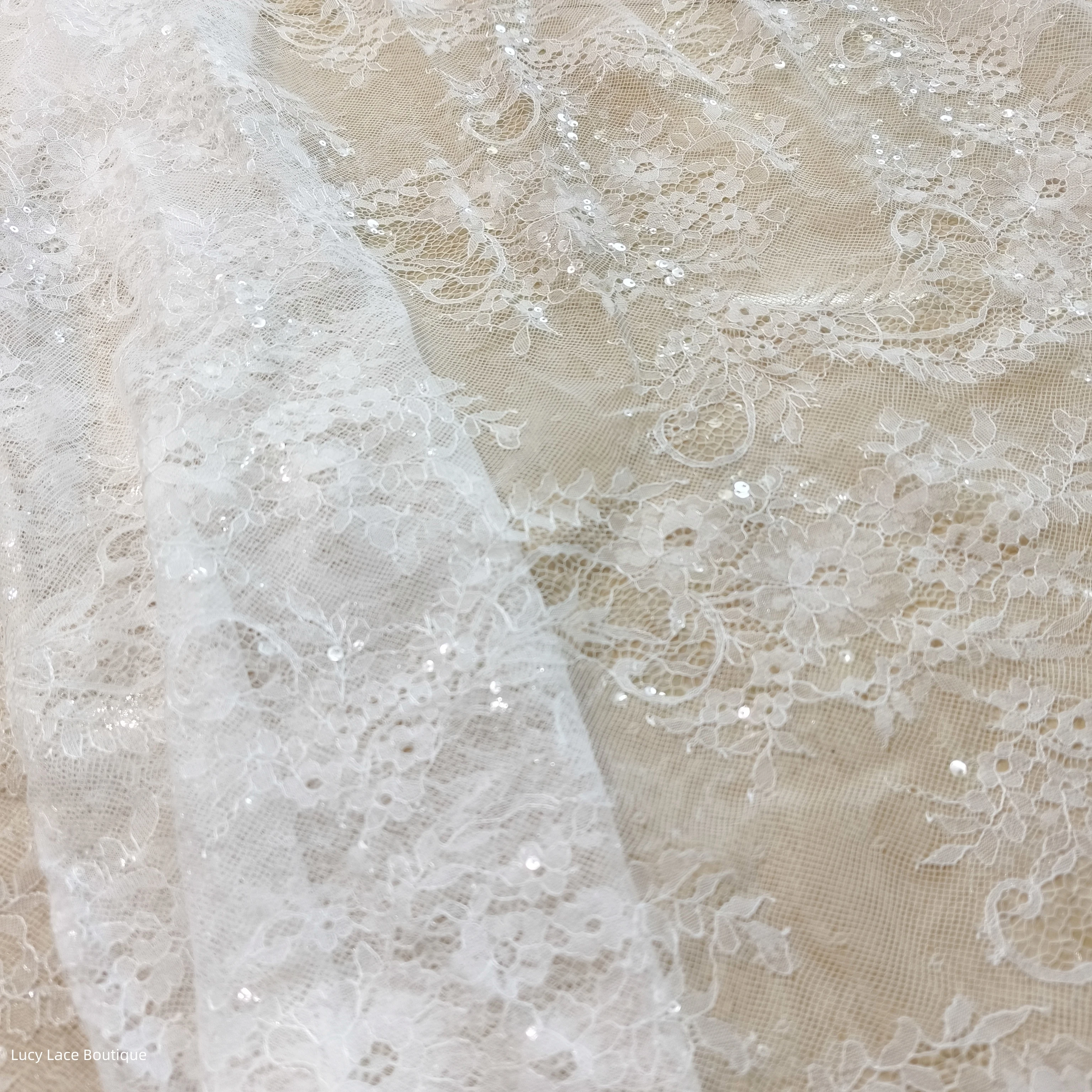 Little White Dress Formal Occasions Wedding Event Lace Fabric Sequins Elegant and Modern Network Off White Lace Bridal Gown Lace