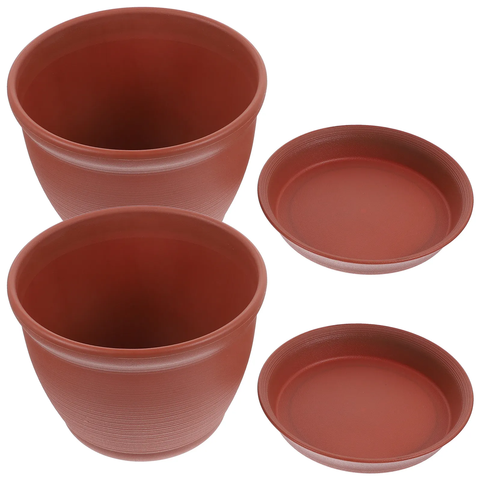 2Sets Thickened Plastic Flower Pot Succulent Planter Nursery Pots with Drainage Holes Storage Tray Indoor Outdoor Garden Balcony