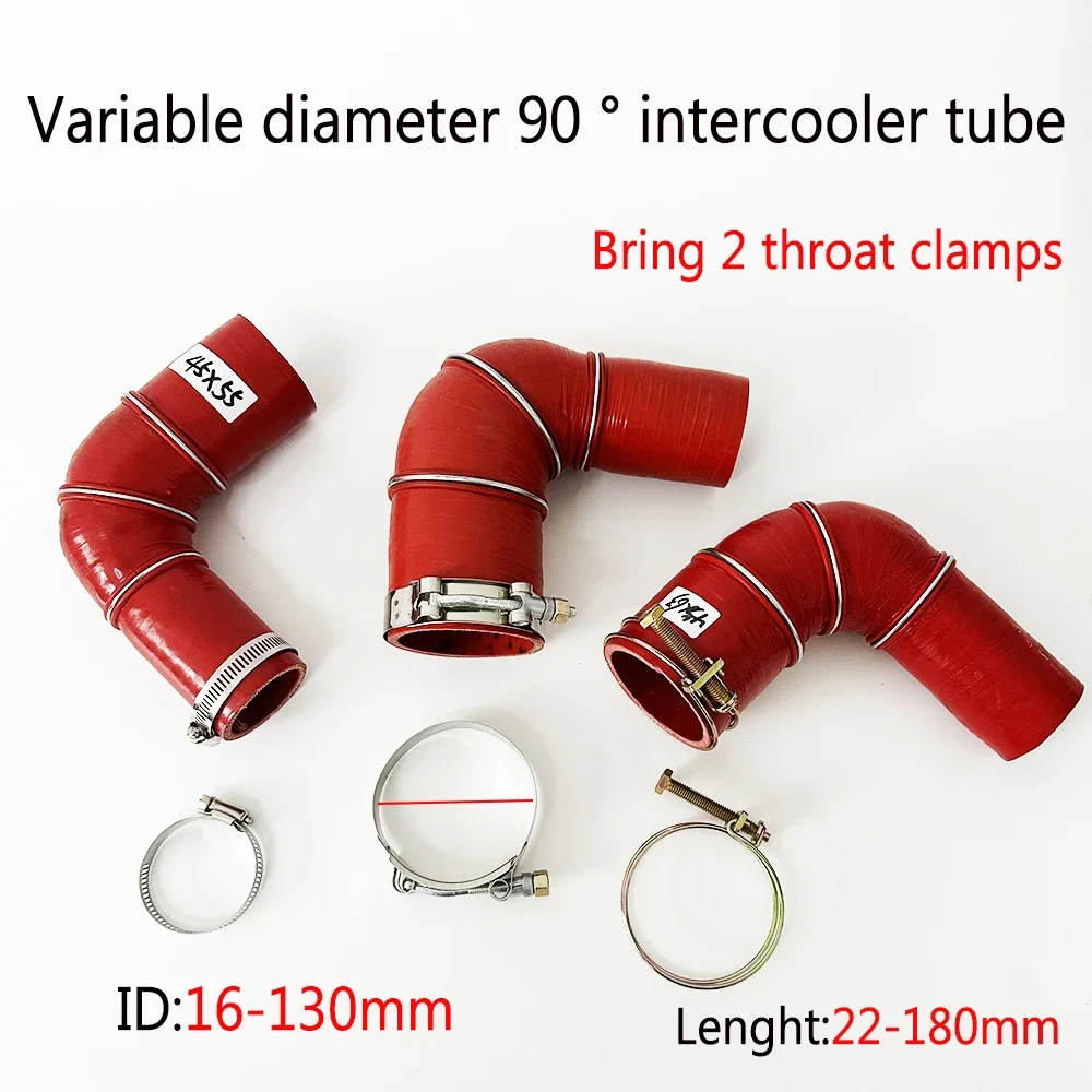 

Three clamps ID16-130mm 90 Degrees Reducer Silicone Tubing Braided Hose Intercooler Turbo Mechanical Plumbing Connecting Hose