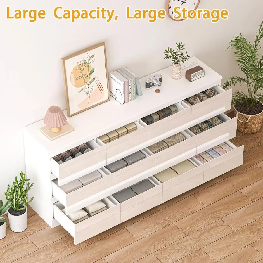 خزانة ذات 12 درجًا لغرفة النوم، 71 خزانة خشبية طويلة ذات أدراج، خزانة مزدوجة عصرية عالية اللمعان مع محطة شحن، يد