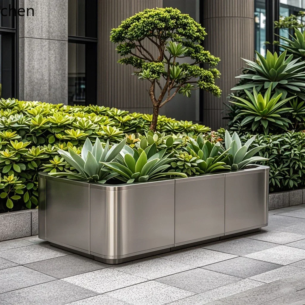 L13- Outdoor Stainless Steel Flower Box Combination Hotel Commercial Street Flower Bed Outdoor Large Flower Planter Box
