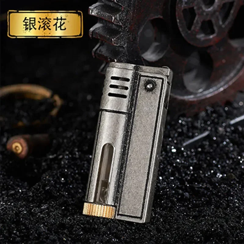 Retro Transparent Oil Tank Kerosene Lighter Windproof Men\'s Old-fashioned Grinding Wheel Creative Metal Lighter Men\'s Gift