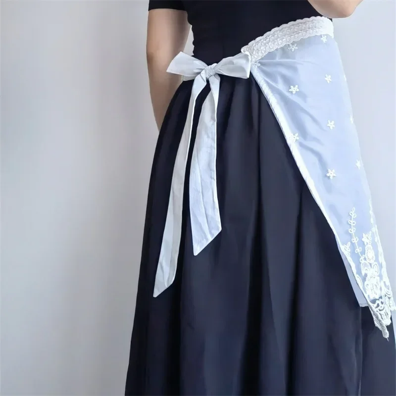 Waterproof Half Apron Home Kitchen Dining Room Bucolic Embroidered Kitchen Apron White Lace Half Waist  Aprons