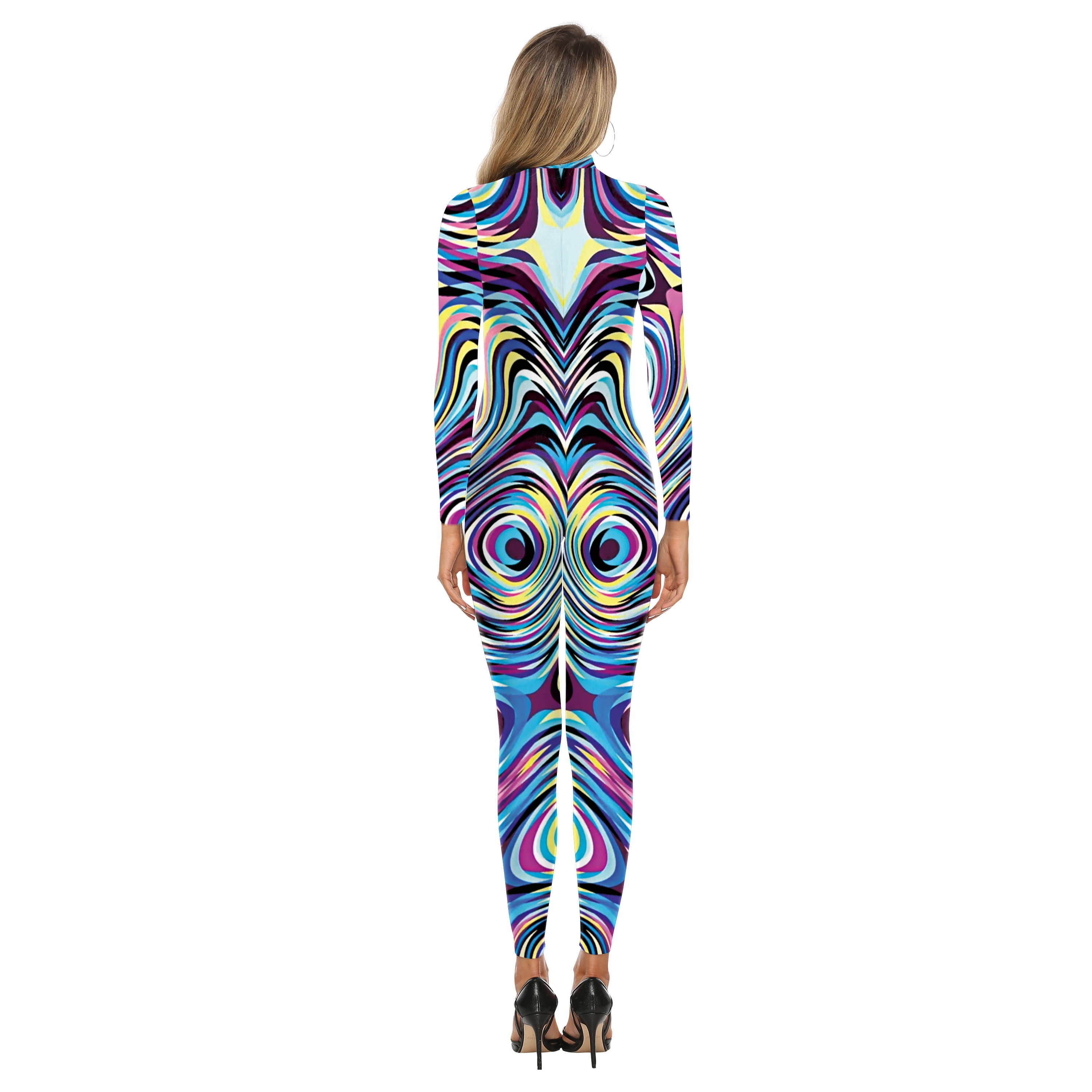 Macacão Listras Coloridas para Mulheres, Bodysuit Skinny, Spandex, Elasticidade Catsuit, Festa de Carnaval, Zentai, Halloween Cosplay Traje