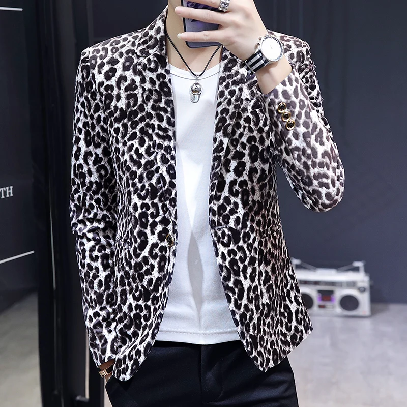 Blazer New Men\'s Fashion Business Gentleman Wedding British Style Banquet Leopard Print Luxe Handsome Outdoor Casual Blazer