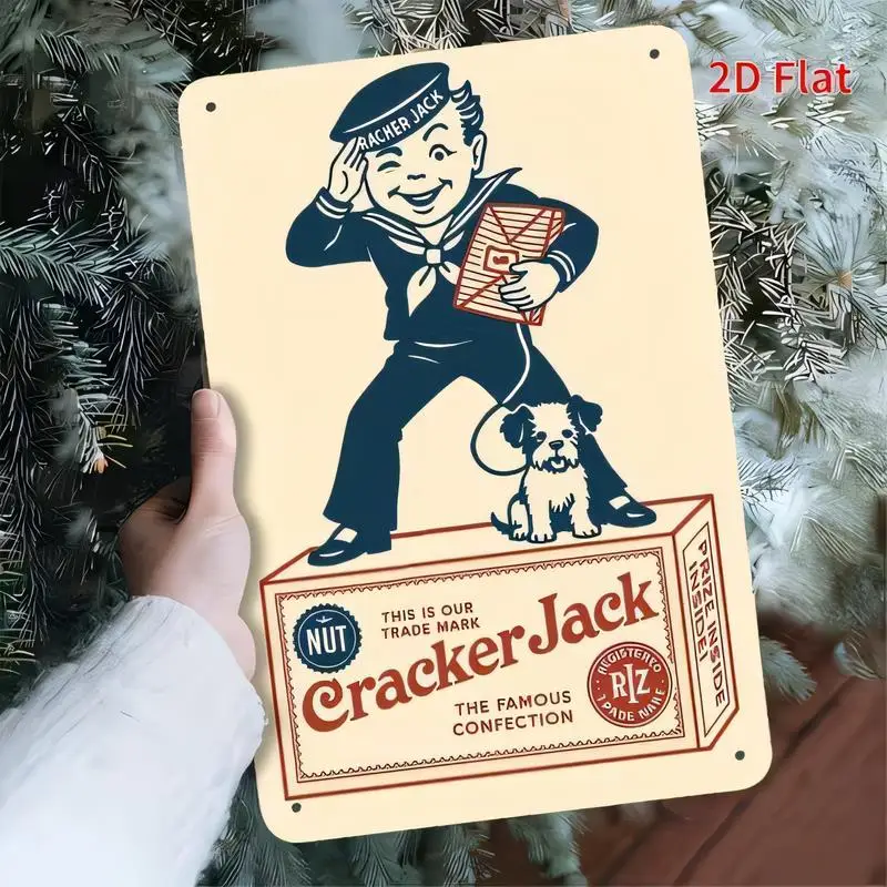 Cracker Jack Vintage Metal Tin Sign - Retro Wall Art (Sailor, Puppy, Confection Box), Iron Material, Perfect for Bar/Cafe/Retro