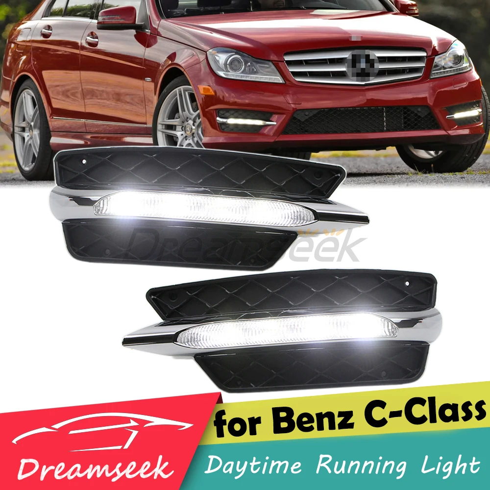 

LED DRL Daytime Running Light for Mercedes-Benz C-Class W204 AMG 2012 2013 2014 Fog Lamp Front Bumper White Daylight Driving L+R
