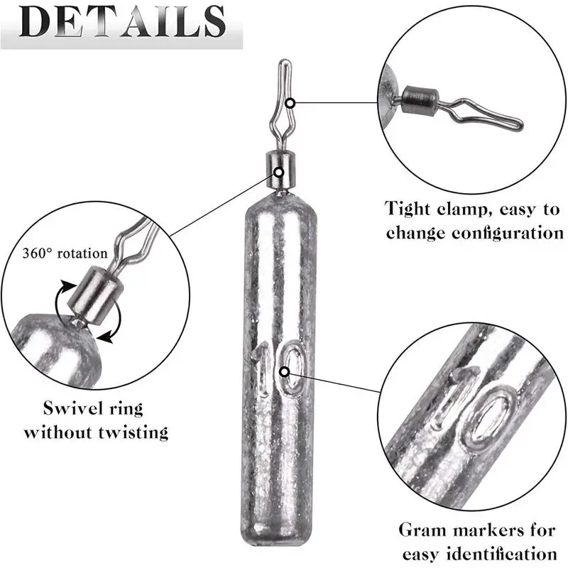 50pcs Lead Drop Shot Sinkers Weights 5-20g Cylindrical Shape with rotate Ring Tackle Accessories for Bass Fishing Rig wholesale view 2