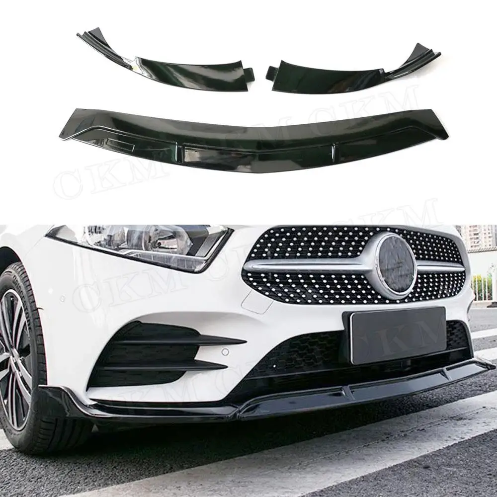 

3 PCS ABS Gloss Black Car Front Bumper Lip Spoiler Splitters For Mercedes Benz A Class W176 Sport 2019 Head Protector