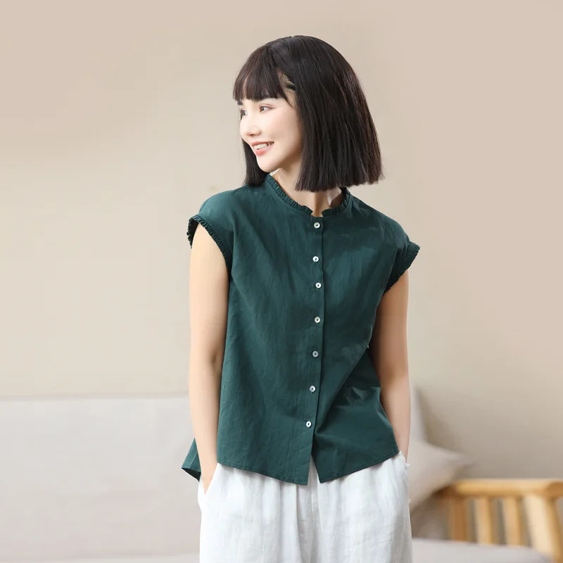 

Casual round Ne Svel Open Cardigan Pure Color irt Wooden Design Loose Fit Linen Blend UV Protection Spring 2025