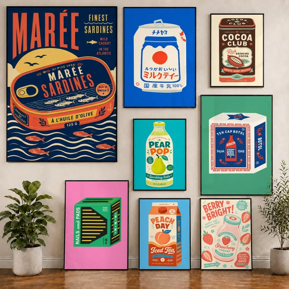 Vintage Packaging Colorful Pop Art Aesthetic Poster Pvc HD Peel and Stick Modern posterOffice Living Room Dining Room Wall Decor