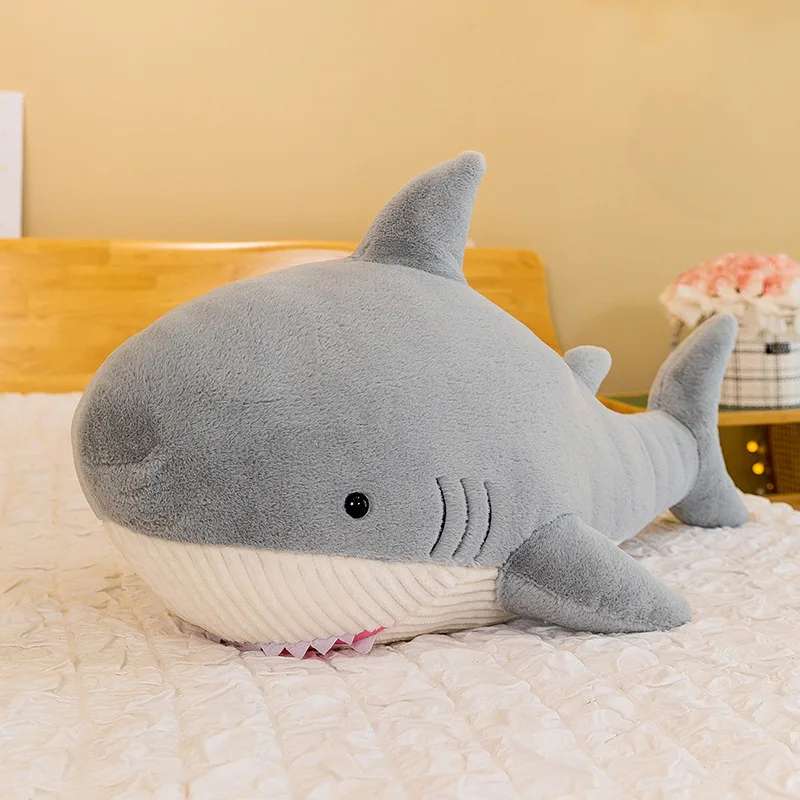 2024 New Cartoon Baby  Soothing Pillow Baby Pillow Simulation Marine Life Shark Plush Toy Fish Doll Helps Sleep Gift Gray