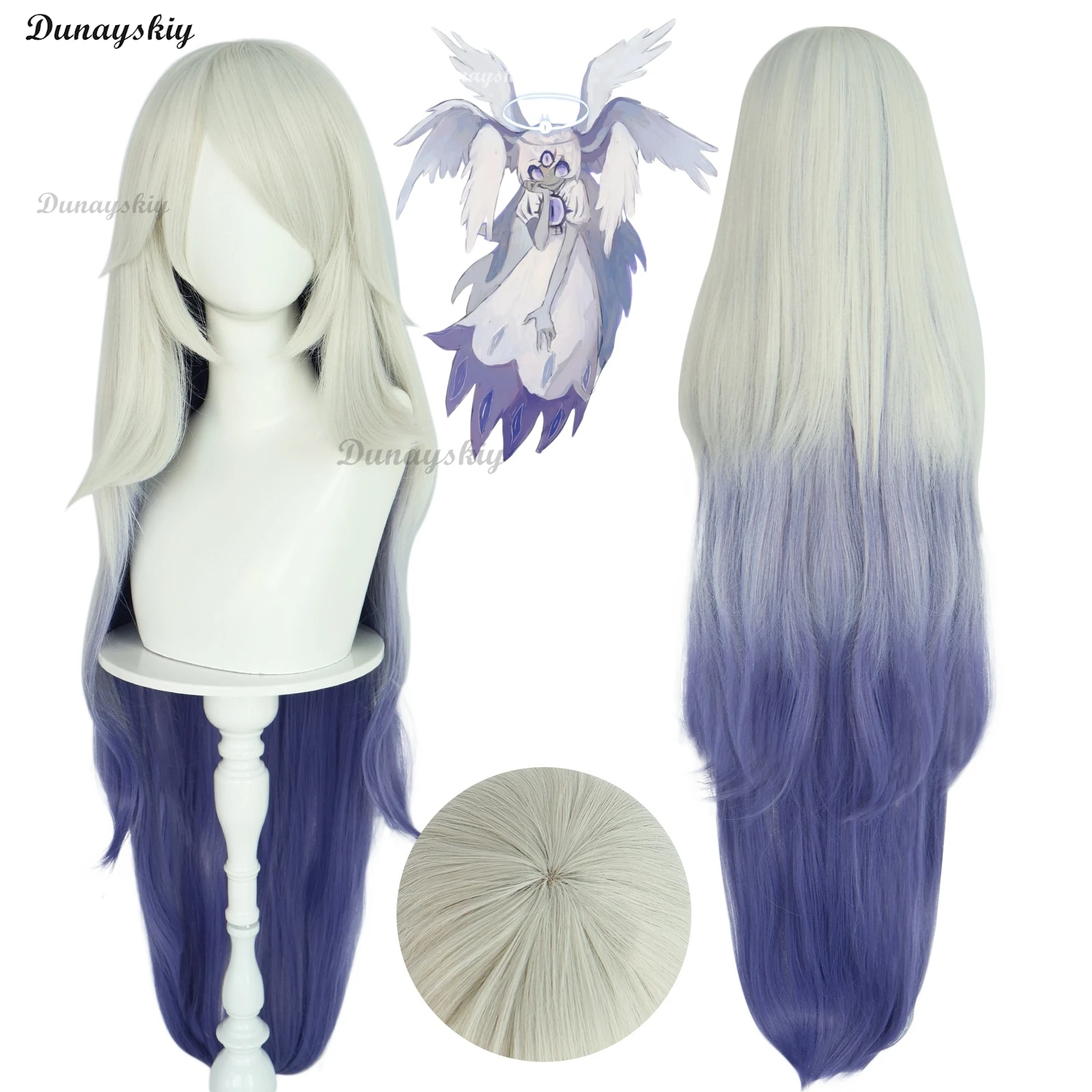 Emily Cosplay Wig Hazbininn White Purple Gradient 103cm Long Hair Seraphim Angel Halloween Carnival Party Performance Wig