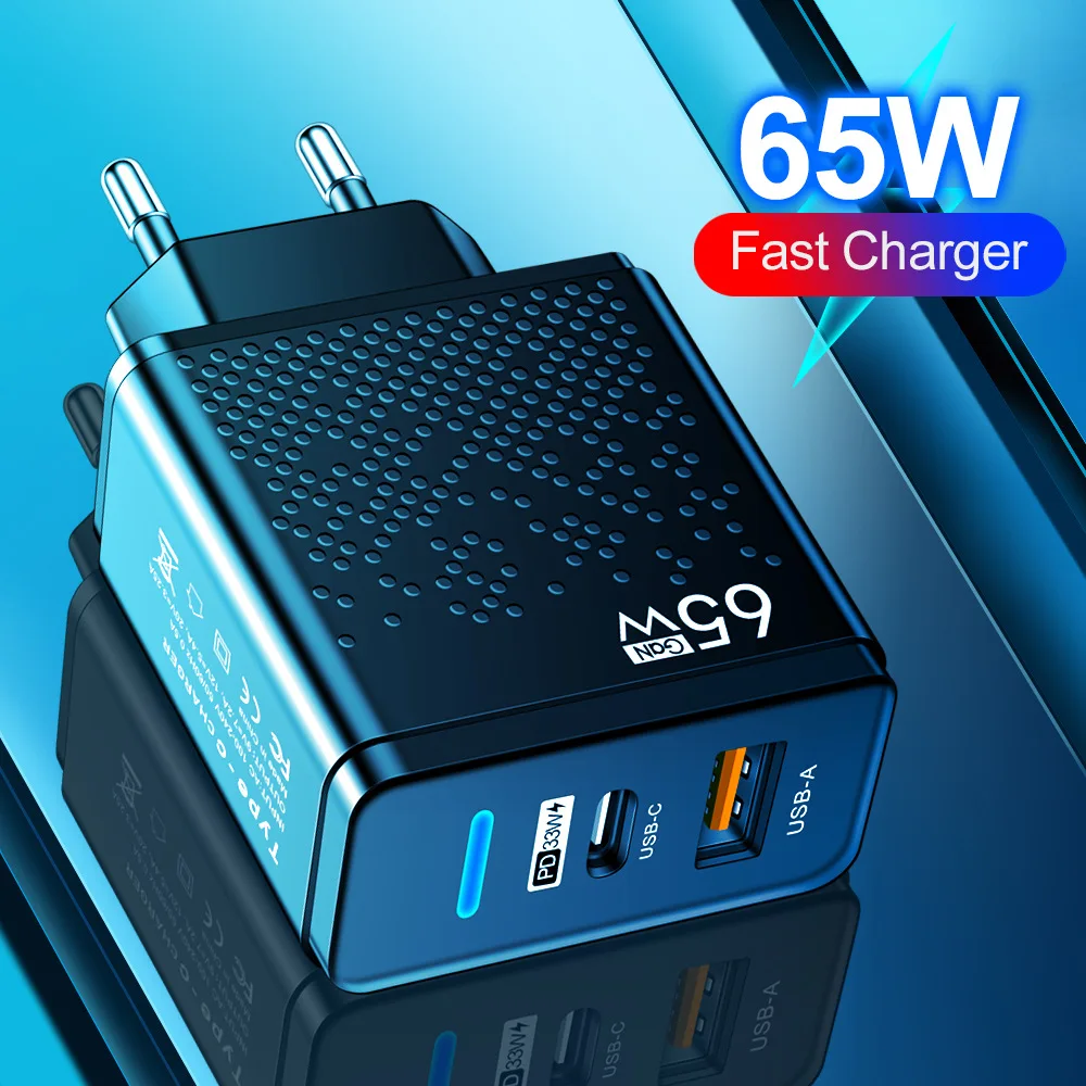 

65W USB Charger Quick Charge QC3.0 Type C PD Fast Charging Mobile Phone Adapter for Samsung Huawei Xiaomi iPhone 14 Wall Charger