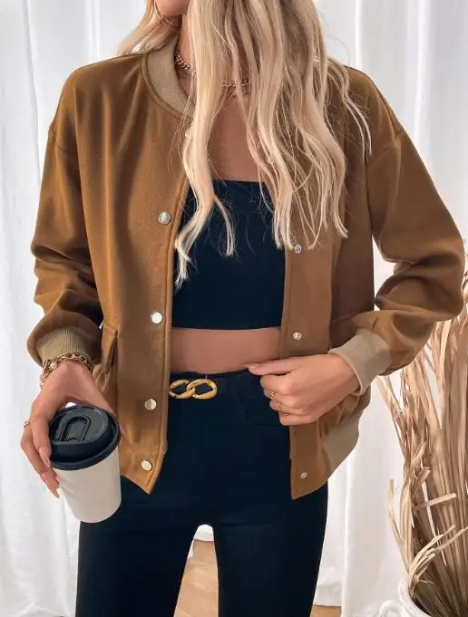 Women's clothing 2025 autumn and winter new item stand collar cardigan women's pocket jacket