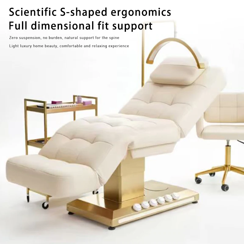 Qunpeng Modern Black Electric Massage Table Bed 3 Motors Black Base Adjustable Cosmetic Treatment Medical Spa Bed Set