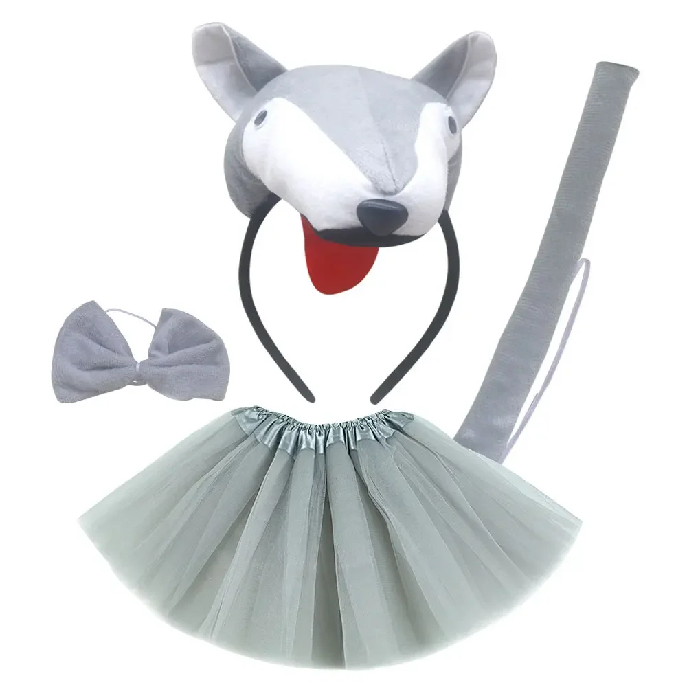 

Girls Kids Women Wolf Costume Ears Headband Tails Bow Skirt Beast Animals Halloween Cosplay Props Set Headwear