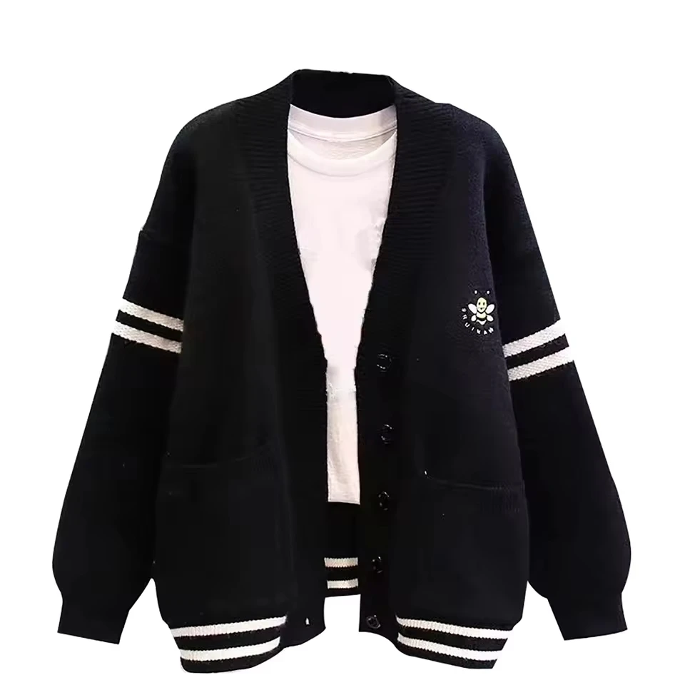 

Women'S Casual Embroidered Sweater Loose Large Size Patchwork Color Block Knitted Cardigan New Thick Cashmere кардиган