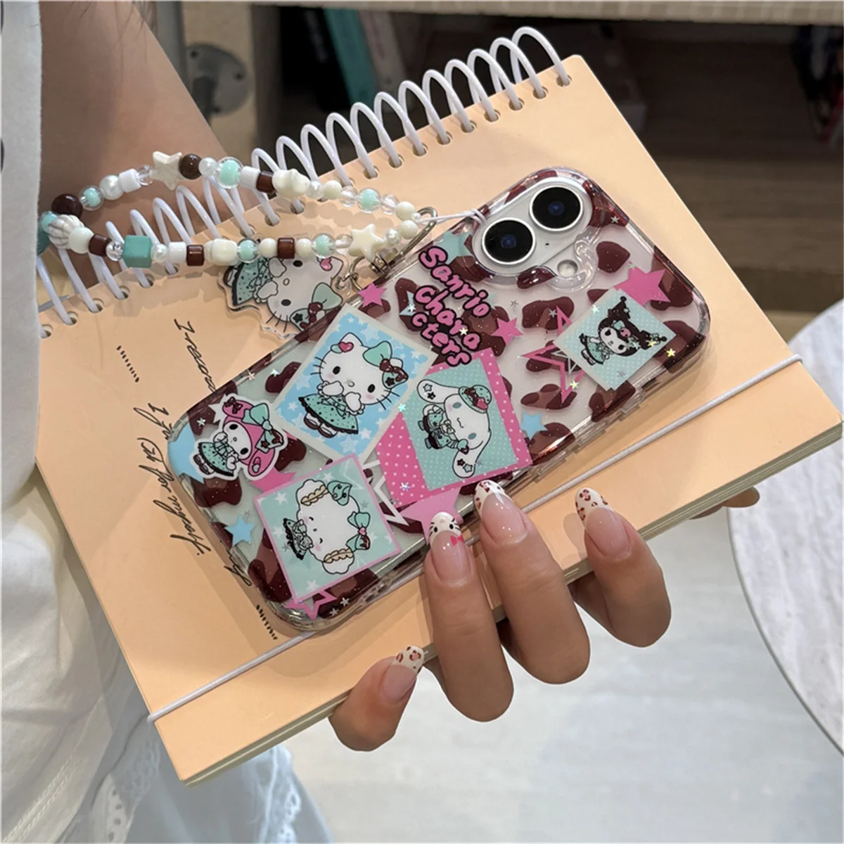 

Kawaii Cartoon Kuromi Melody Phone Case For iPhone 16 Pro 14 13 15 Pro Max Cover with Chain Cute Saniro Cases Capa