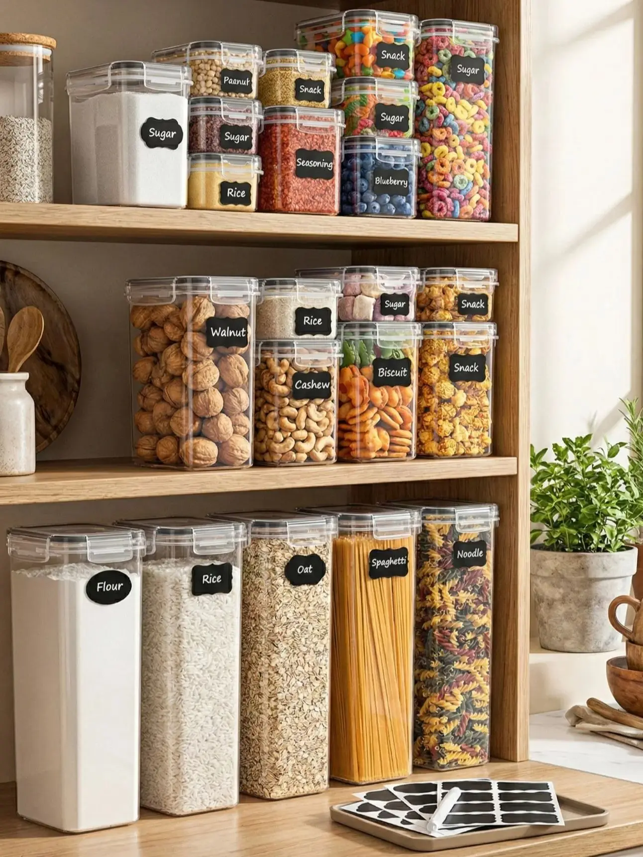 Vorratsdosen 4er Set 4L mit Deckel Luftdicht – BPA-freie Aufbewahrungsboxen für Mehl, Zucker, Müsli, Reis – Küchen Organizer mit Ausguss und Etiketten