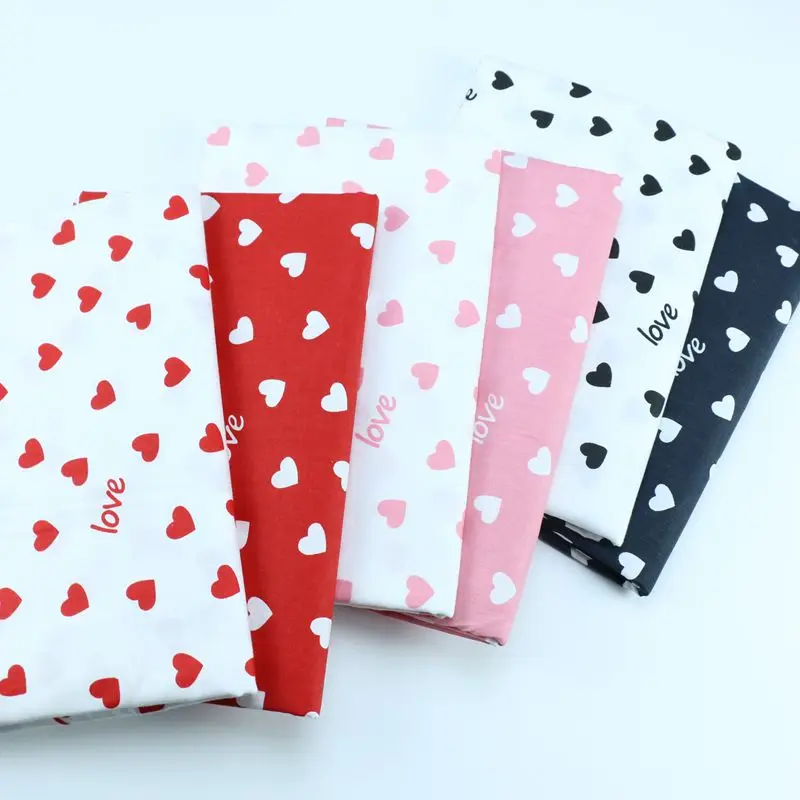 160x50cm Pink Heart Peach Printed Cotton Twill Fabric, Making Quilt Cover Bed Sheet Baby Pajamas Dress Handmade Shell Cloth