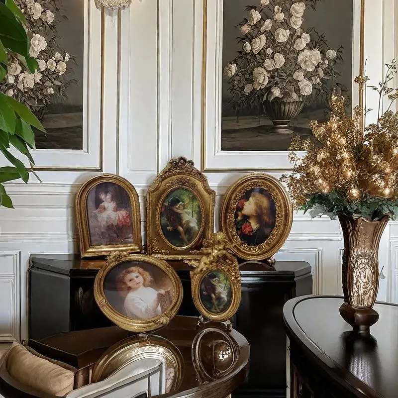 

Mutihome Room Decoration Home Decor Items French Baroque Resin Photo Frame Antique Living Room Display Table Angel Picture Frame