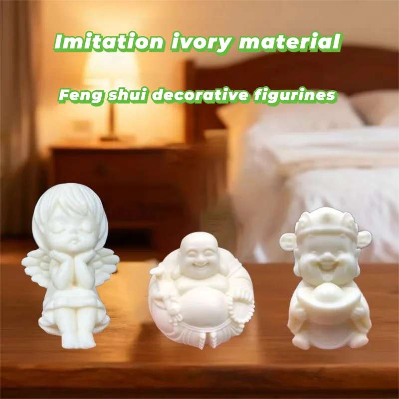 Imitation Ivory Angel Laughing Buddha God of Wealth Statue Feng Shui Mini Figurine for Figurines for Car, Home & Office Decor