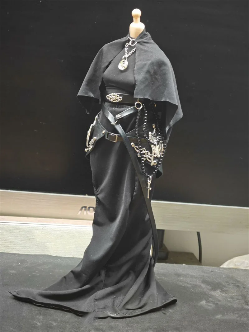 In Stock 1/6 Scale Female Fashion Trends Handsome Cool Dark Style Black Shawl Dress Fit 12inch Action Figure Model Toys