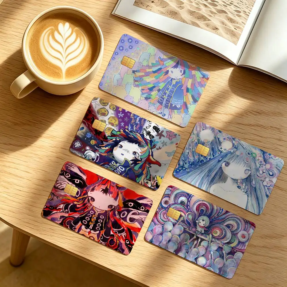 Cartoon Singer K-Kikuo Girl Credit Card Public Transportation Cards Protective Sticker Waterproof Card Face Decoration 4PCS