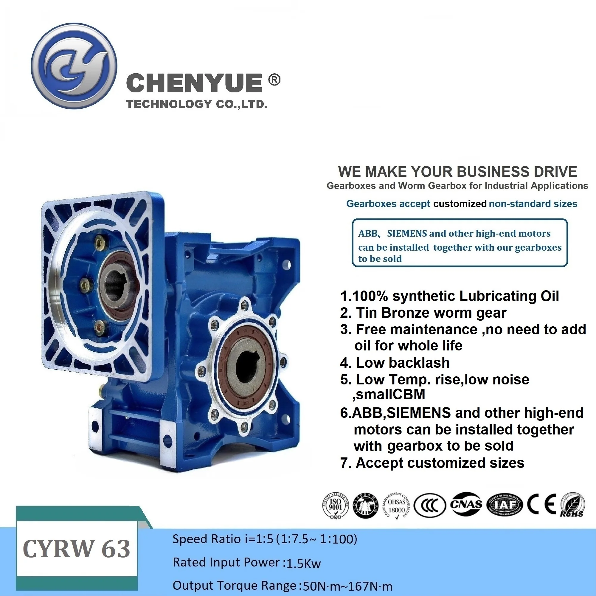 CHENYUE   Worm Gearbox Gear Reducer NMRW 063 Input 14/19/22/24mm Output 25mm Ratio 5:1/100:1 No need to add oil