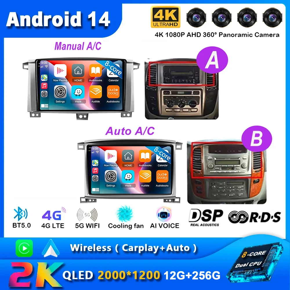 

Car DVD Android 14 For Toyota LC100 Land Cruiser 100 LC 100 2002 2003 -2007 Auto Multimedia Player GPS Navigation Radio Stereo