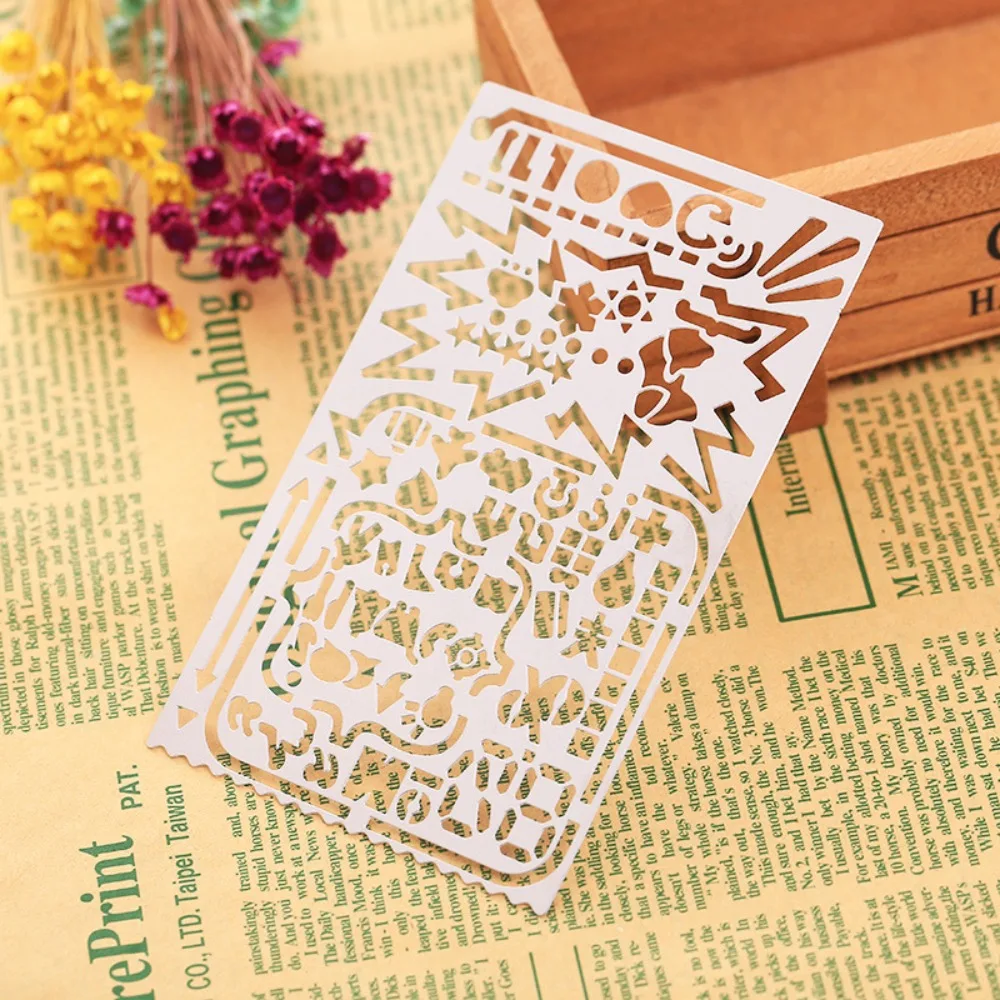 

Vintage Stainless Steel Template Ruler Double-Sided DIY Bookmark Ruler Portable Hollow Drawing Ruler Diary Notebook Tool