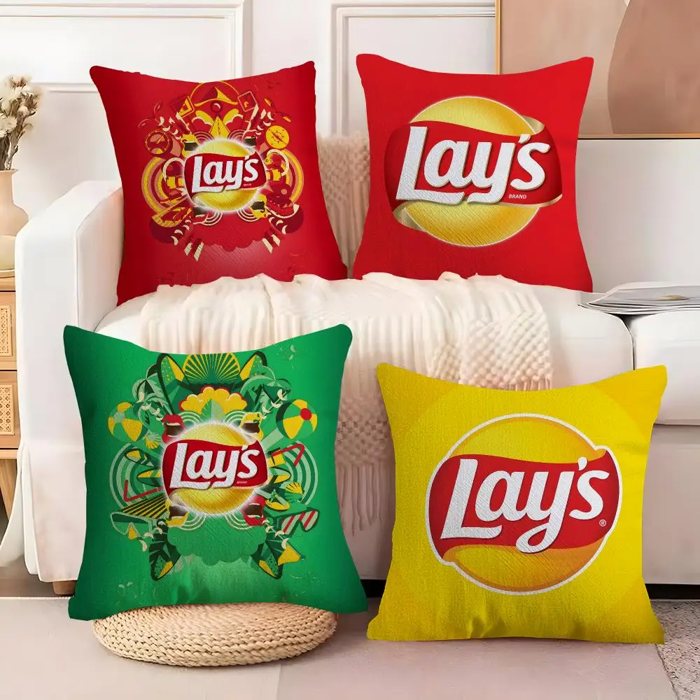 Lays Potato Chips Fun Food Cushion Cover  Plush Fabric Soft Double Sided Print Sofa Cushion Cover Throw Pillow Covers
