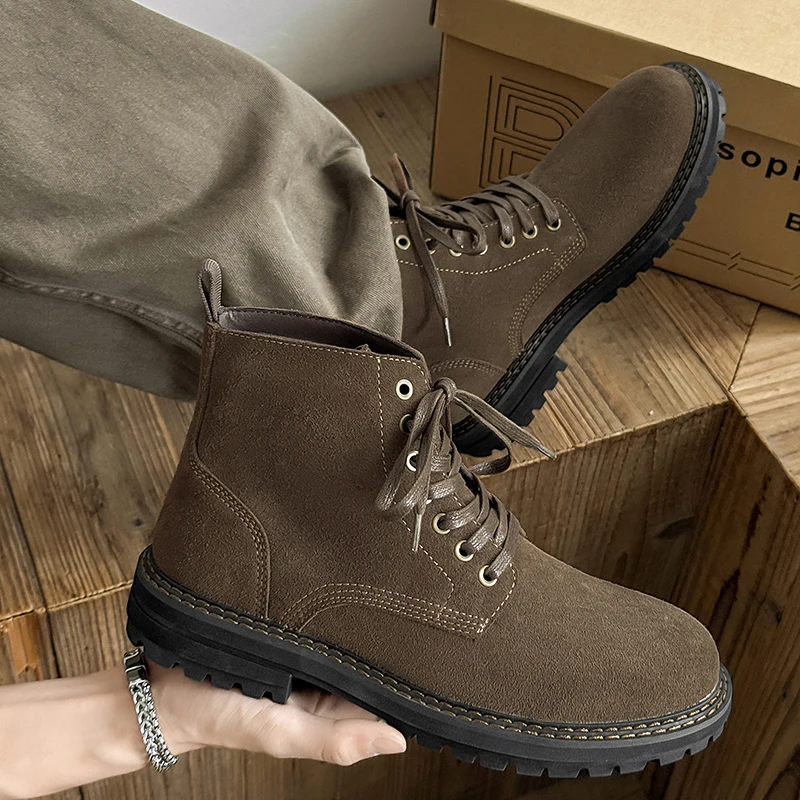 

2025 New Men's Big Yellow Boots Durable Anti - Skid Sole High - Top Chunky Sole Winter Fleece Lined British Work Boots Motorcycl