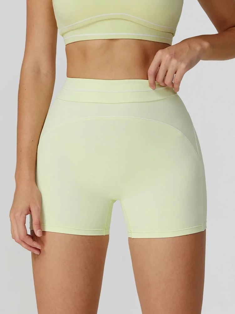 Quick Dry High Waist Yoga Shorts Contrast Color Block Training Sports Pants Push Up Hip Lifting Fitness Workout Shorts Women