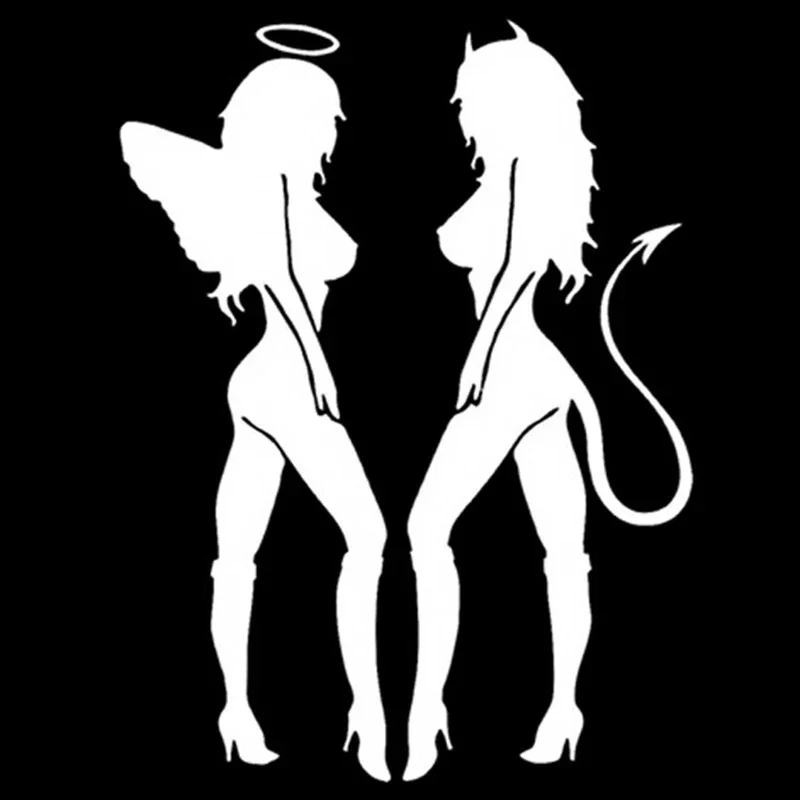 Cool Car Sticker Vinyl  ANGEL DEVIL Sexy Girl Fun Personality  on  Funny 3D Decal Motorcycle Styling PVC,14*10.5CM