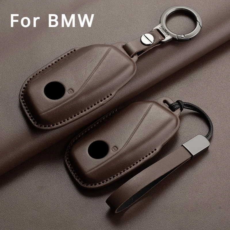 Leather Car Remote Key Case Cover for BMW i7 X7 G07 LCI iX I20 X1 U11 7 Series G70 G09 XM U06 G81 M3 2023 Protector Fob Keyless