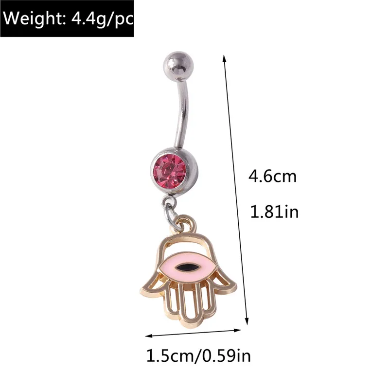 Aihua Böhmen Hamsa Hand baumeln Nabel Ring Chirurgenstahl türkische glückliche blaue Augen Bauchnabel Ring Piercing Ombligo Körperschmuck – Detail 8