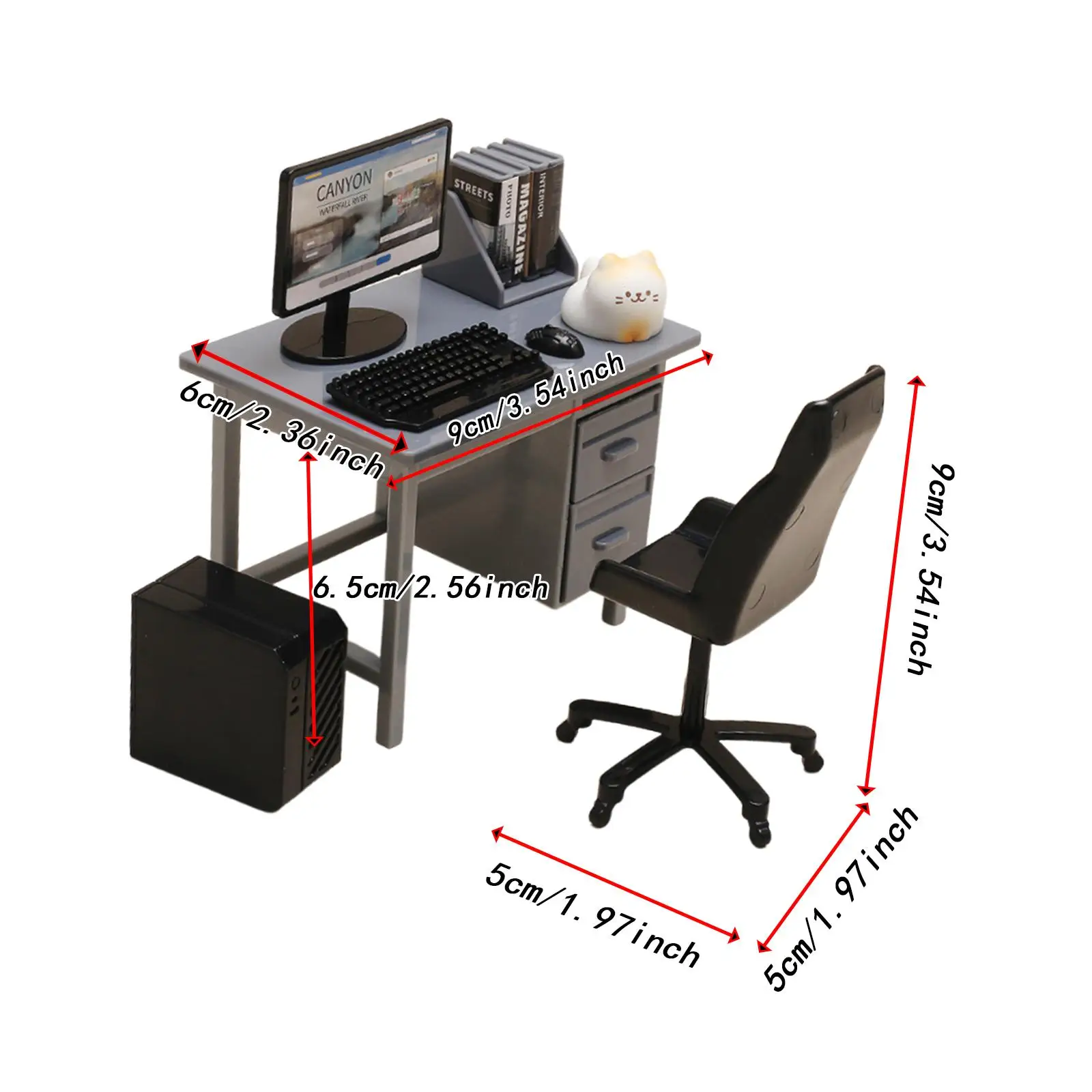 مجموعة كمبيوتر مصغرة مشهد الدعائم لوحة المفاتيح كمبيوتر مكتبي محاكاة الملحقات ديكور ديكورات منزل الدمية الحديثة