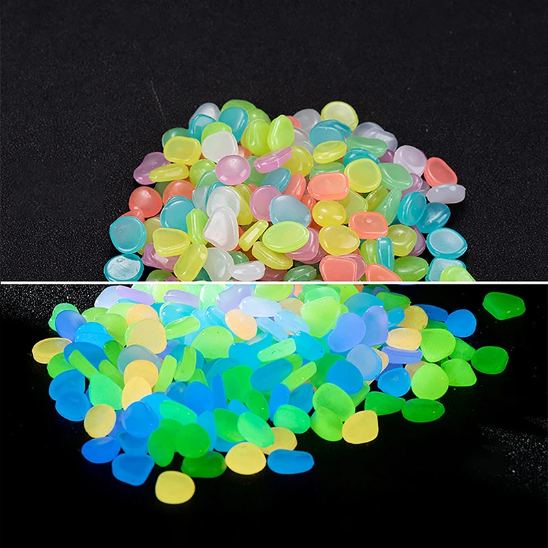 C 100pcs Garden Decor Luminous Stones Glow In The Dark Decorative Pebbles Outdoor Fish Tank Decoration Aquarium Accessories