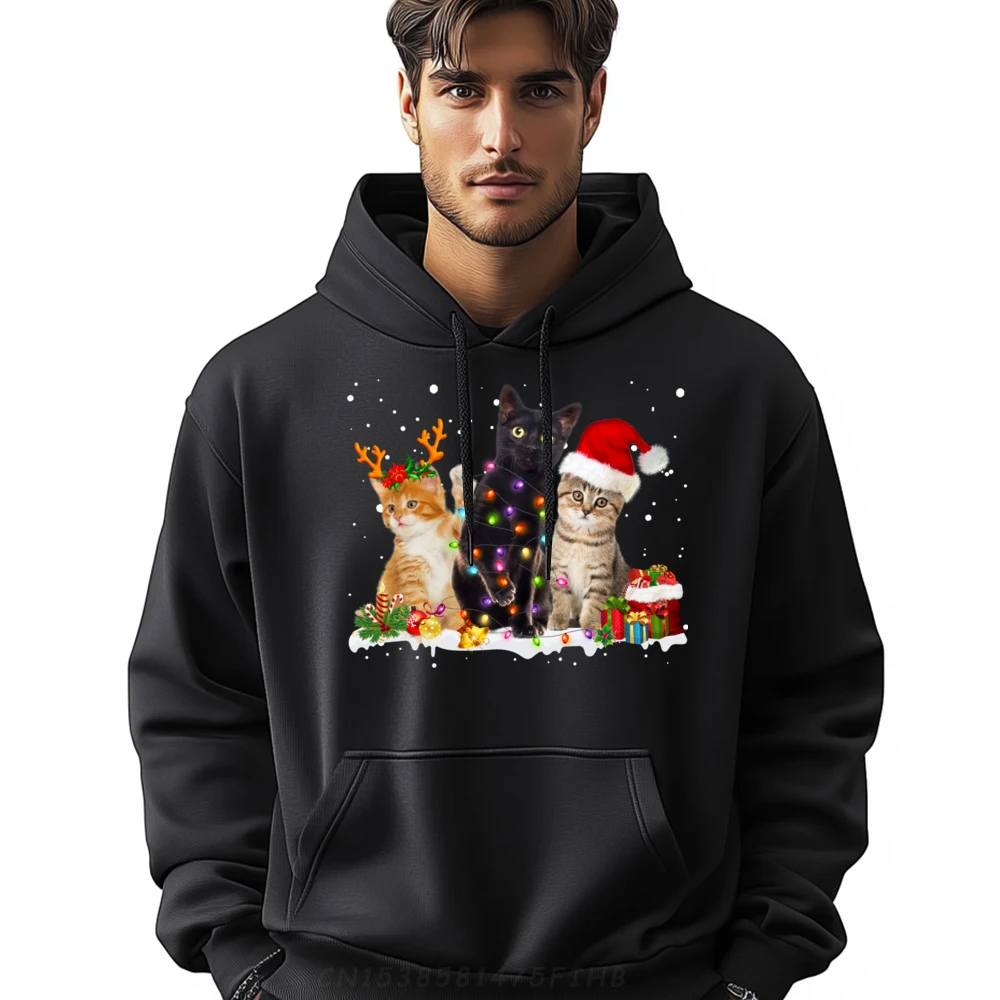 Santa Cat Light Gorgeous Reindeer Pajama Christmas Cat Lover Mens Designer Hoodie Men Sweatshirts