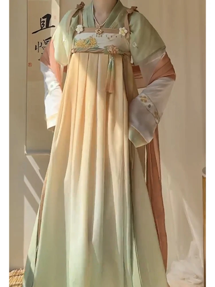 Daily Wear Tang Style Women's Hanfu Set Half Sleeve Chest Length Spring Autumn Design Traditional Chinese Clothing