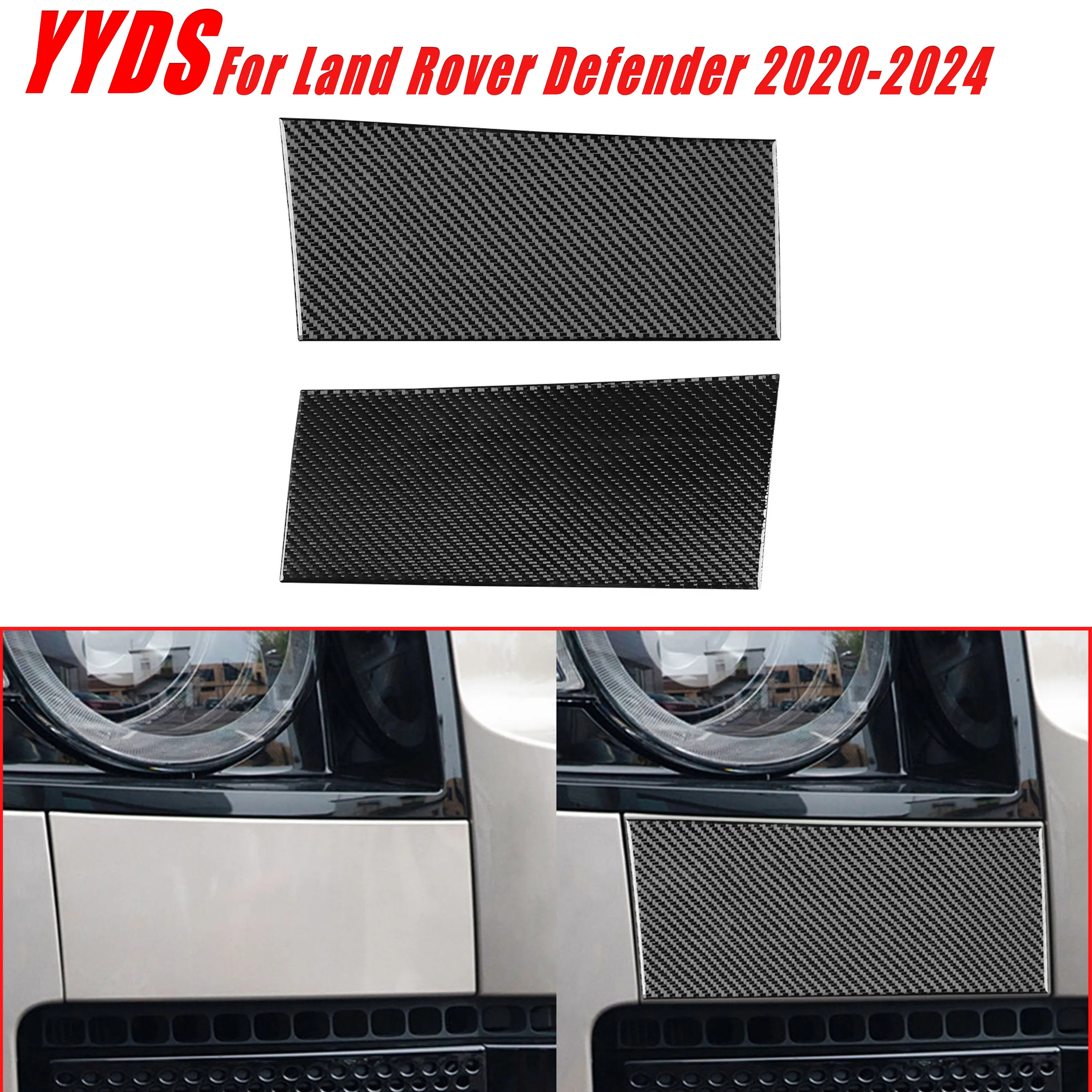 For Land Rover Defender 2020-2024 Real Soft Carbon Fiber Car Exterior Front Headlight Lamp Side Eyebrow Eyelids Sticker Trim 2Pc