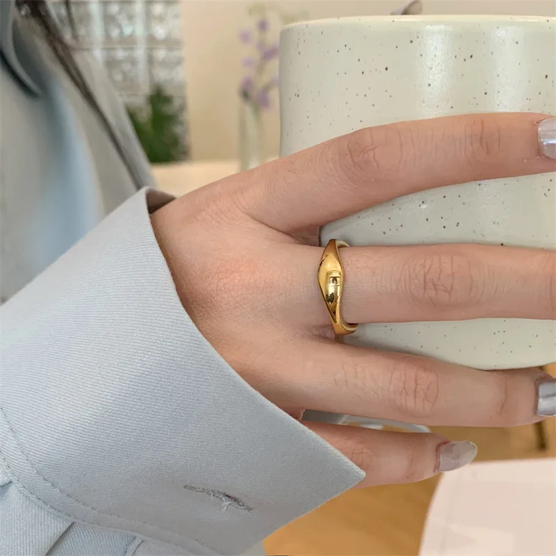 2023 New Arrival Jewelry Geometric 18K Gold Plated Stainless Steel Irregular Wavy Finger Ring for Women Man Kольцо женское
