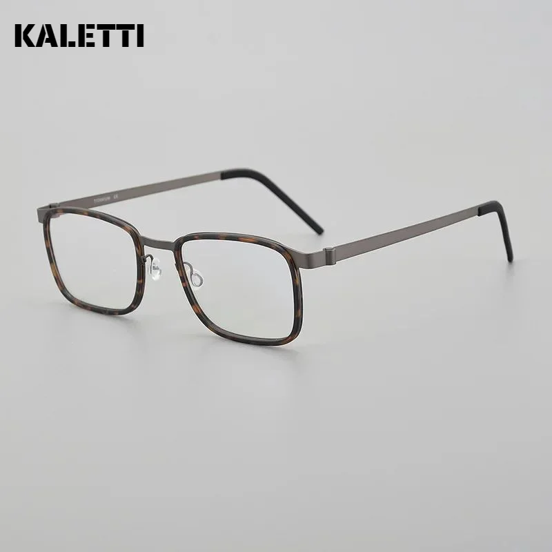 Ultra-light pure titanium square frame screwless glasses frame large face trendy retro literary myopia glasses