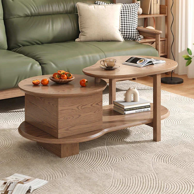 Nordic all-solid wood coffee table small apartment household size round  ash wood designer storage