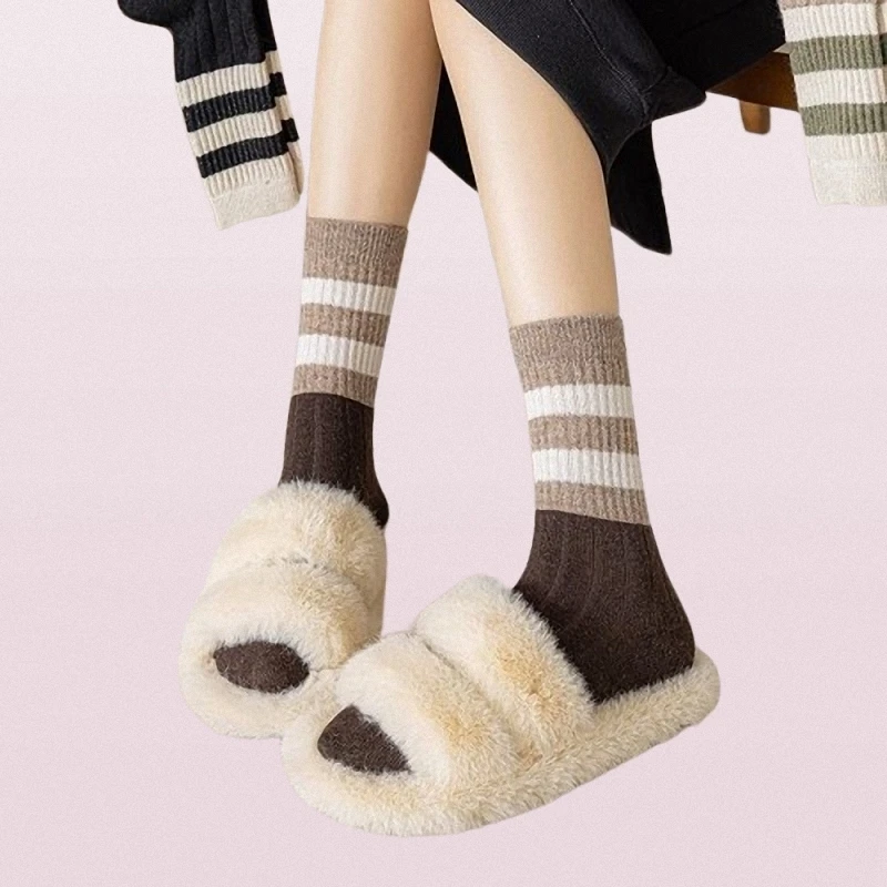 Chaussettes mi-tube respirantes pour femmes, absorbant la sueur, rétro, chaussettes longues à deux barres, tendance automne et hiver, 10/15 paires, nouveau, 2024