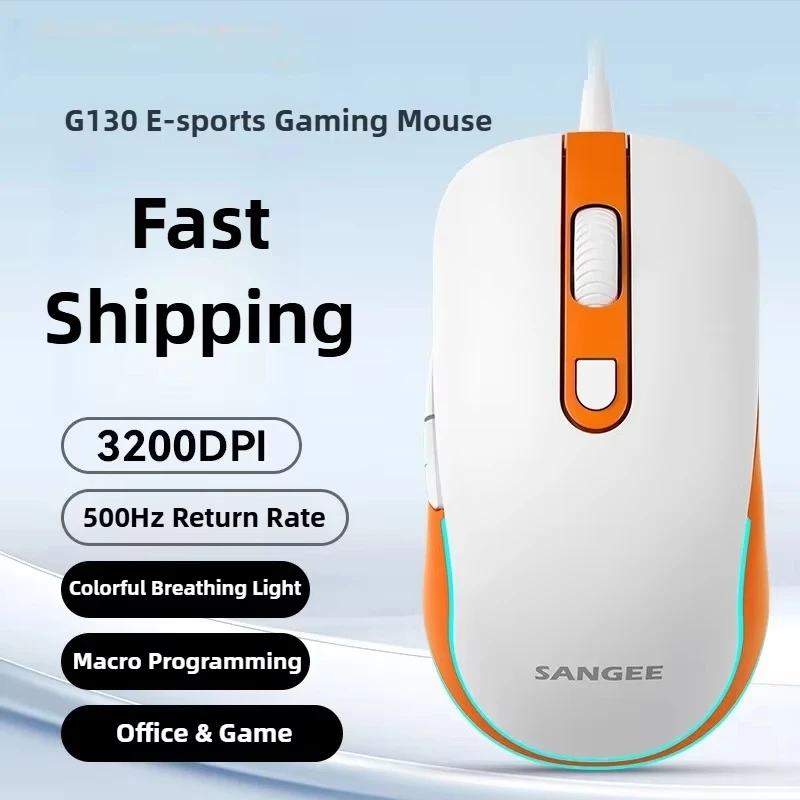 

G130 Wired Mouse RGB Backlight 3200DPI Adjustable Macro Programming Optical Mice for PC Laptop Tablet Desktop Game Office