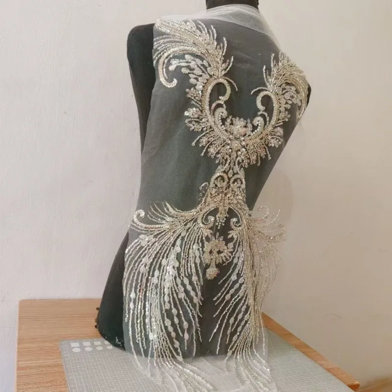 New Exquisite Luxury Bead Embroidery Lace Stickers Mesh Fabric Handmade DIY Clothing Wedding Dress, Skirt Decoration Accessories
